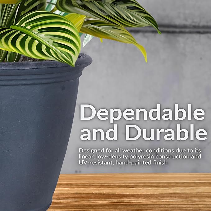 Sunnydaze 24-Inch Anjelica Large Plastic Pot for Plants - Outdoor Double-Walled Large Plastic Planter with Drillable Drainage Holes - Slate - 4pk