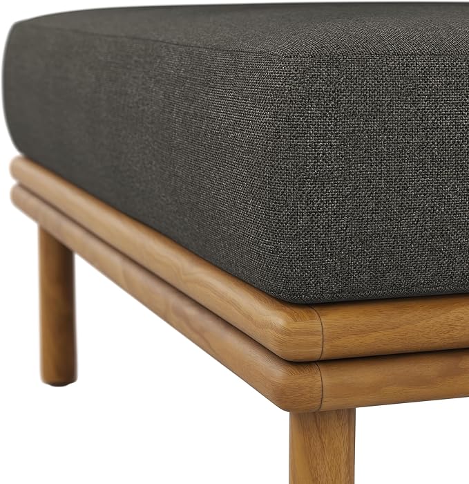 Modway Wren Teak Wood Outdoor Ottoman in Natural Flint Gray