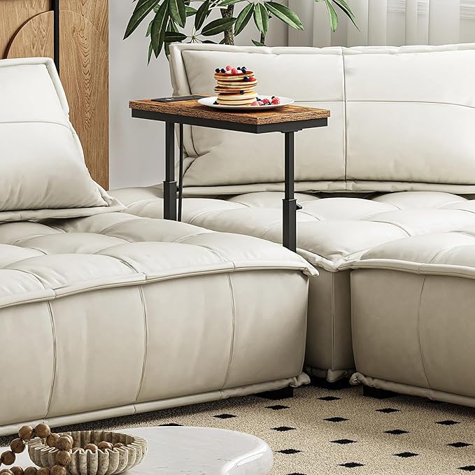 TUTOTAK End Table with Charging Station, Side Table, Tall Couch Table, Sofa Table, Living Room, Bedroom,Brown TB01BB084