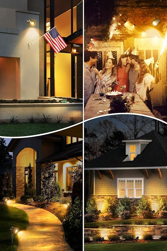 T-SUN Dusk to Dawn Outdoor Lighting, Flag Spot Lights with Photocell Auto On/Off, Waterproof 3000K Warm White LED Plug-in Landscape Spotlights for Garden Yard Tree Pathway Pole House