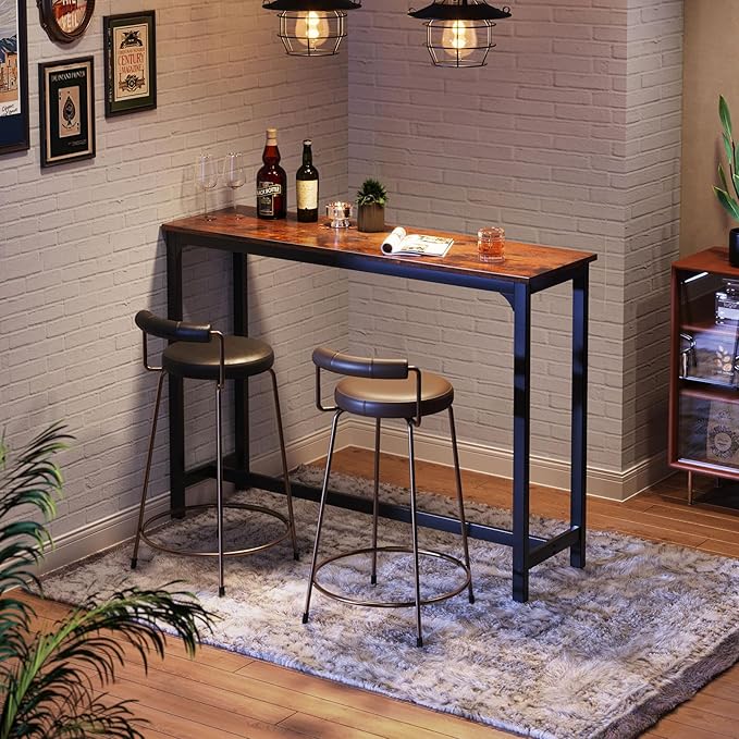 ODK 54 Inch Bar Table, Bar Height Pub Table, Counter Height Bar Table, Rectangular High Top Kitchen & Dining Counter Tables with Sturdy Legs & Easy-to-Clean Top, Indoor use, Rustic Brown