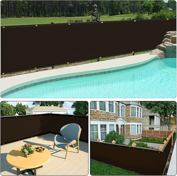 UPGRADE Privacy Screen 4' x 25' Fence Commercial Shade Cover with Brass Grommets Heavy Duty Perfect for Outdoor Back Yard, Mocha, Customizable