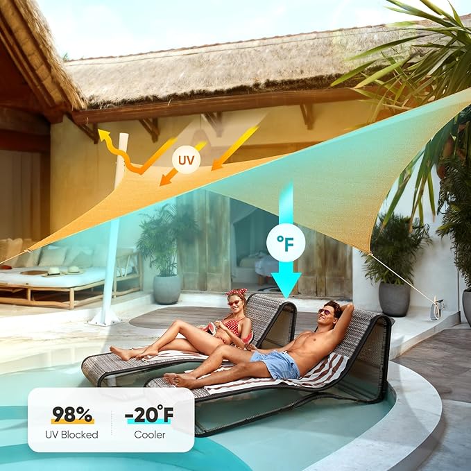 Quictent 12x16ft Rectangular Sun Shade Sail 185G HDPE Canopy 98% UV Block Outdoor Patio Garden Commercial Deck with Hardware Kit (Sand)