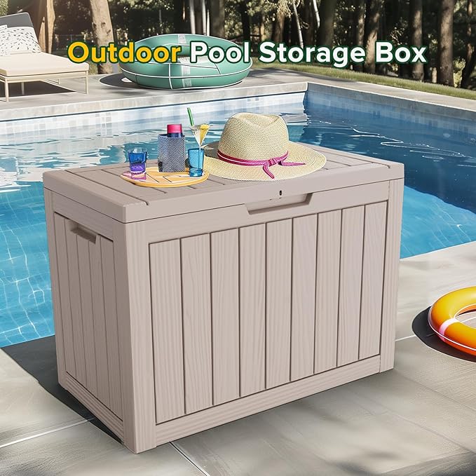 EasyUp 45 Gallon Outdoor Storage Box Waterproof, UV Resistant Deck Box Outdoor, Lockable Resin Deck Boxes for Garden Tools Equipment and Cushions, Gray