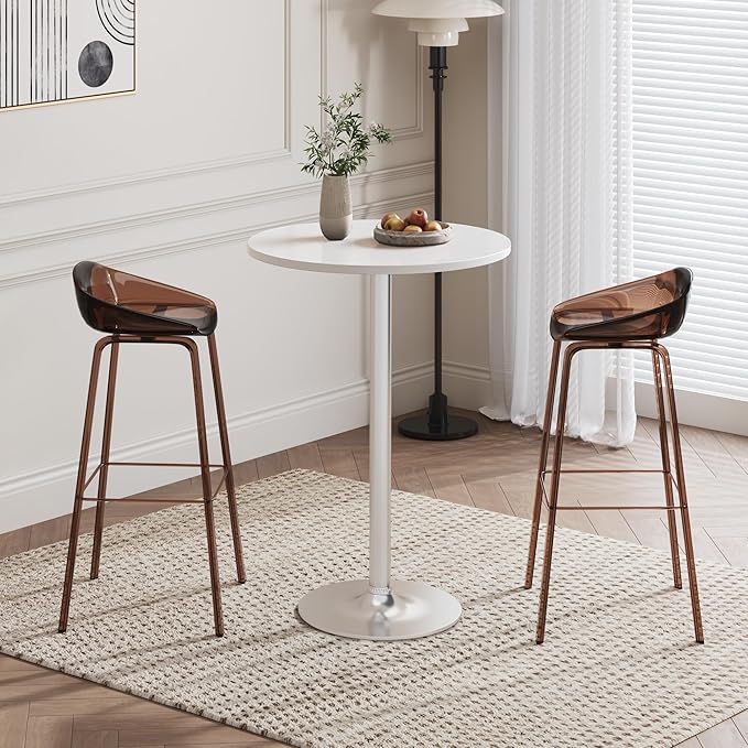 Flamaker Round Bistro Pub Table Modern Style Metal Base MDF Top Cocktail Bar Table Counter Bar Height for Pub, Dining Room, Party (4, White-Silver)