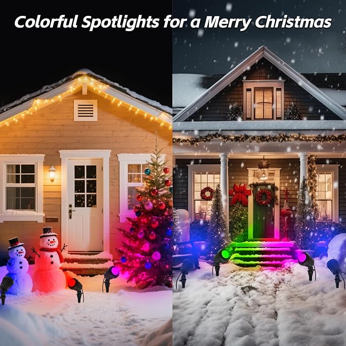 Spotlight Outdoor – 120V Plug-In, 6500K Cool White LED Landscape Lighting with RGB Purple 4 Color Lenses for Yard, Garden, Lawn & Tree Decor on Holidays&Everyday, IP67 Waterproof (1 Pack,Black)