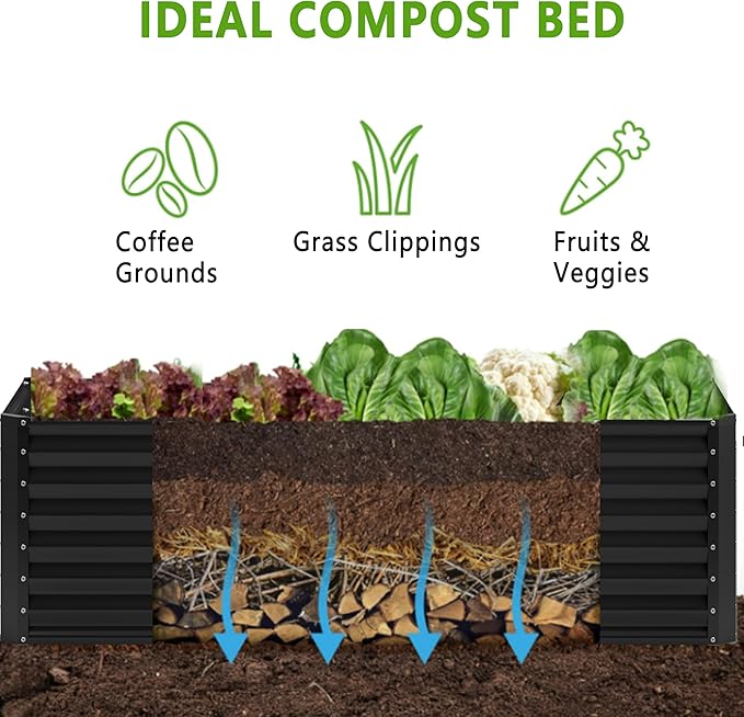 2PCS 8x2x1FT Galvanized Raised Garden Bed,Planter Raised Beds-Metal Garden Box,Large Plant for Outdoor Planting, Vegetables Bed，Flower,herb-Black
