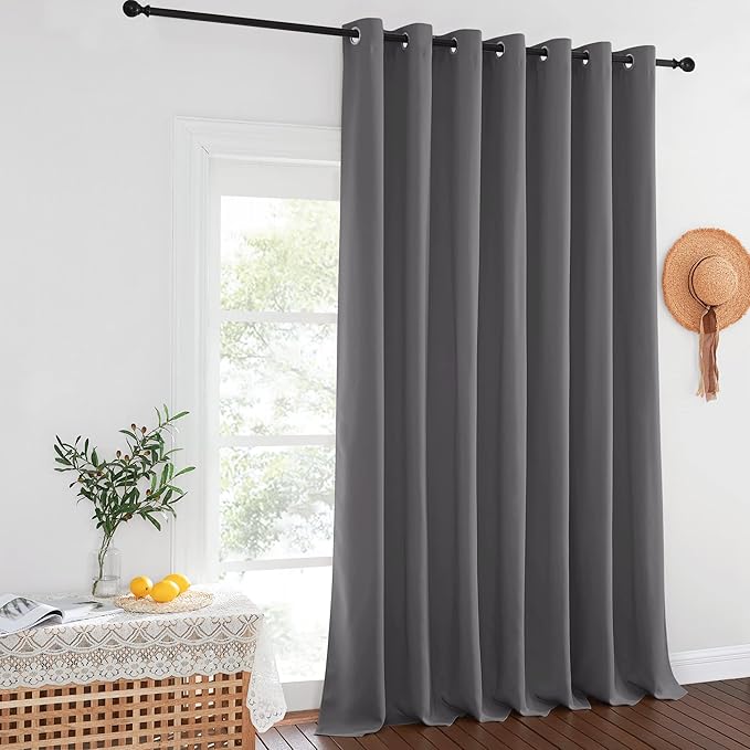 NICETOWN Blackout 102 inch Curtains for Sliding Glass Door, Grommet Thermal Insulated Room Darkening Window Treatment Sound Reducing Drapes for Room Divider, Gray, 1 Panel, W100 x L102