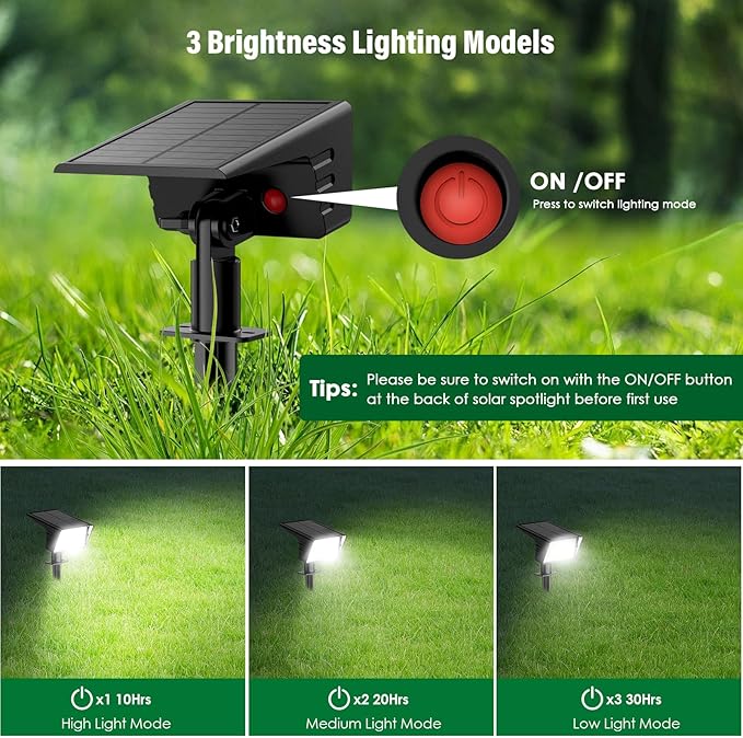 Solar Spot Lights Outdoor with 60 LED & Auto On/Off, 4 Pack Solar Lights Outdoor Waterproof IP68 with 3 Lighting Modes, 2-in-1 Solars Landscape Light for Outside, Garden, Yard(Cool White)