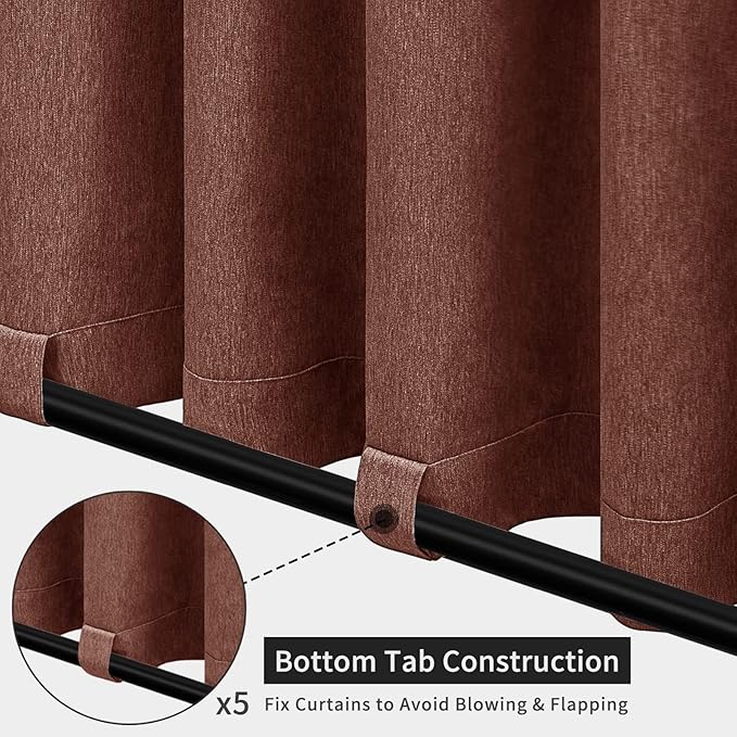 Easy-Going Linen Look Outdoor Curtains Waterproof Windproof Porch Curtains, Soft Thicken Outdoor Privacy Curtains for Patio, Gazebo, Grommet Top and Tab Bottom Drape, 1 Panel, 110x96 inch, Terra Red