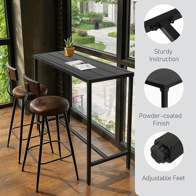 Outvita Outdoor Bar Table, 37" Height Patio Pub Table with Waterproof Frame and Adjustable Foot for Hot Tub, Patio, Backyard, Balcony, Hallway, Bistro Rectangle, Black