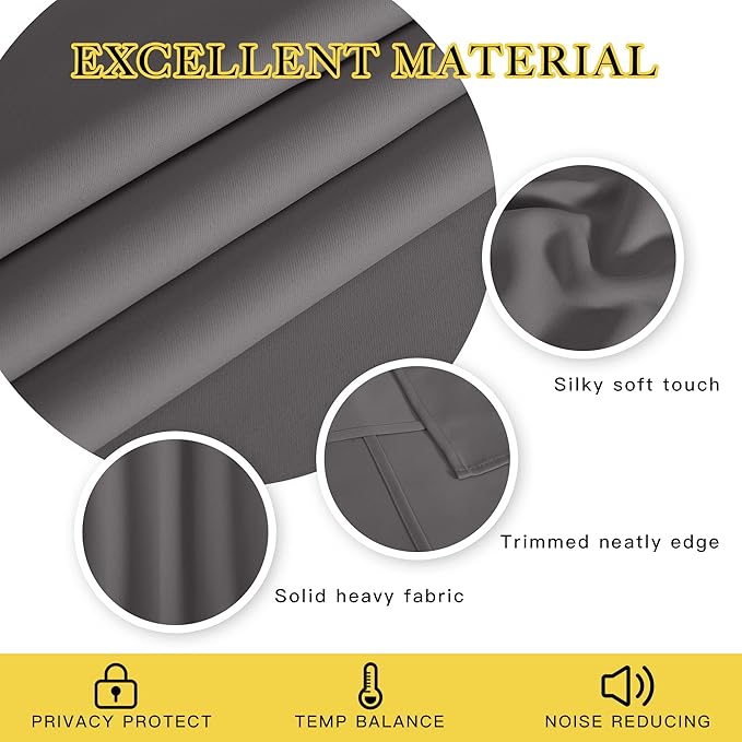 NICETOWN Grey Bedroom Blackout 90 inch Curtain - Grommet Energy Saving Thermal Insulated Room Darkening Drapes Sound Dampening Window Treatment for Living Room (1 Panel, W52 x L90)