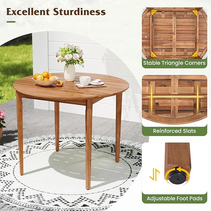 Tangkula 5 Piece Patio Dining Set for 4, Outdoor Solid Wood Round Table with Cushioned Chairs, for Deck, Lawn, Garden and Poolside