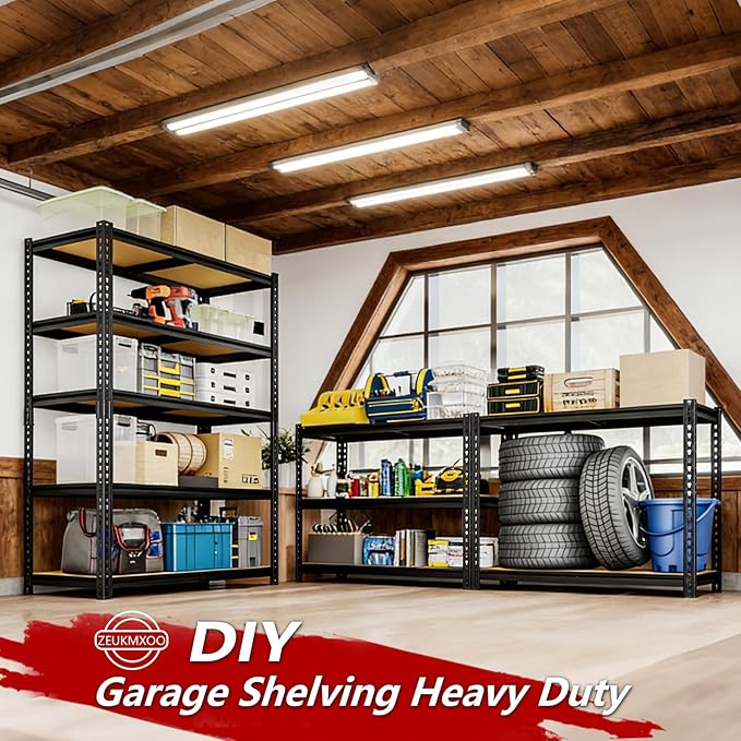 72" H Storage Shelves,Storage Shelves Heavy Duty,2400LBS Metal Shelving Units,Adjustable Garage Shelving Heavy Duty for Garage Storage,Warehouse,16"x35.5"x72",2 Pack