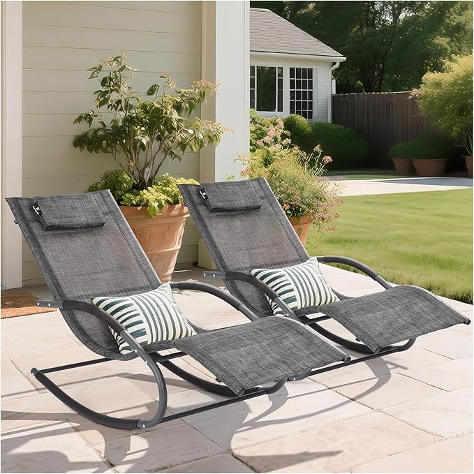 Outdoor Lounge Chairs with Removable Pillow, Pool Chaise Lounge Chairs Set of 2, Dark Grey