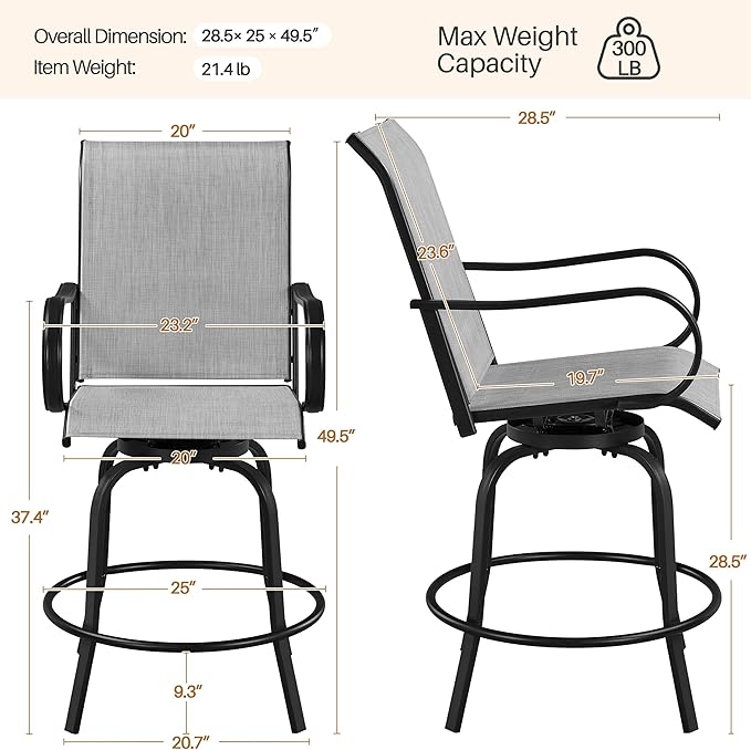 Yaheetech Patio Swivel Barstools Outdoor Chairs Set of 4, High Bistro Stools Outdoor Furniture, All-Weather Patio Stools for Outside, Beach, Lawn, Poolside and Garden, Black/Light Gray