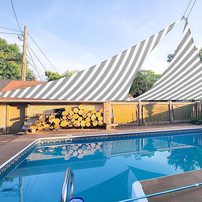 E&K Sunrise 5' x 5' x 5' Sun Shade Sail Triangle Canopy Shade Cover UV Block for Patio Backyard Garden Outdoor (Gray White Strip)