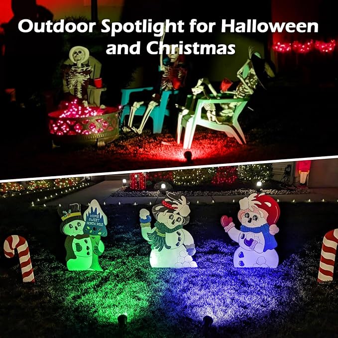 Spotlight Outdoor – 120V Plug-in, 2700K Warm White LED Landscape Spot Lights with RGB 3 Lenses for Yard, Garden, Lawn&Tree Decor, IP67 Waterproof, Perfect for Holidays&Everyday (4 Pack, Black)