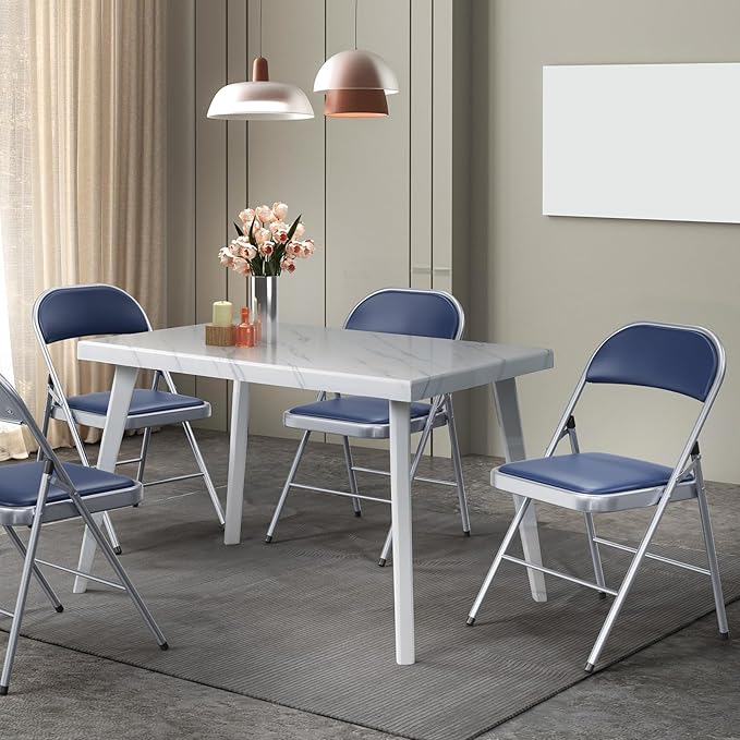 VINGLI 20 Pack Folding Chairs with Padded Seats, Metal Frame with Pu Leather Seat & Back, Capacity 350 lbs, Blue