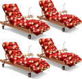 4 Pack Outdoor Chaise Lounge Chair Cushion 75.1 x 22.8 x 4.7 Inches 100% Waterproof Replacement Cotton Patio Pool Lounge Chair Cushion for Outdoor Furniture with Ties, Red Peony