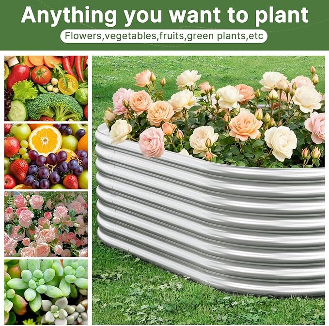 3 PCS 8x4ft Galvanized Raised Garden Bed Outdoor, Metal Garden Bed for Vegetables, Above Ground Garden Box for Flower, Steel Raised Beds for Gardening