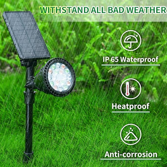 JSOT 2 Pack Christmas Solar Spotlights, RGB Solar Spot Light Outdoor Waterproof Color Changing Landscape Lighting with 9 Lighting Options Decor for Backyard Walkway Tree Lawn