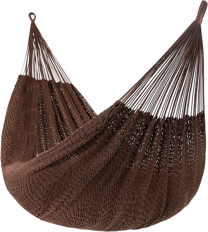 Lazy Daze Hammocks Handwoven Mayan Hammock, 10.5 FT Soft Rope Double Hammocks, Portable Outdoor Hammock with Carry Bag, 2 Straps & Carabiners for Patio Outside, 550 lbs Weight Capacity, Coffee