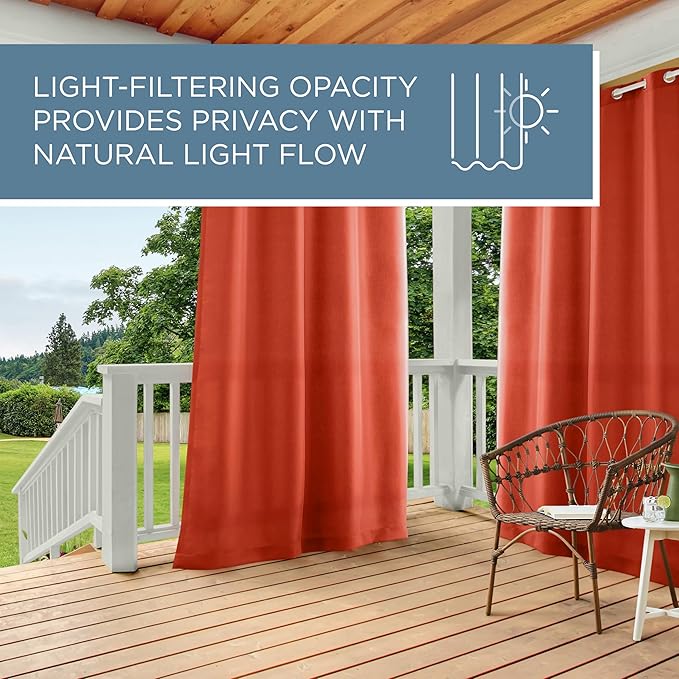 TOWN & COUNTRY BASICS Cabana Solid Heavyweight Indoor Outdoor Curtains, Light Filtering Opacity with Grommet Top, Water Repellent, 2-Pack Set, 54"x120", Mecca Orange