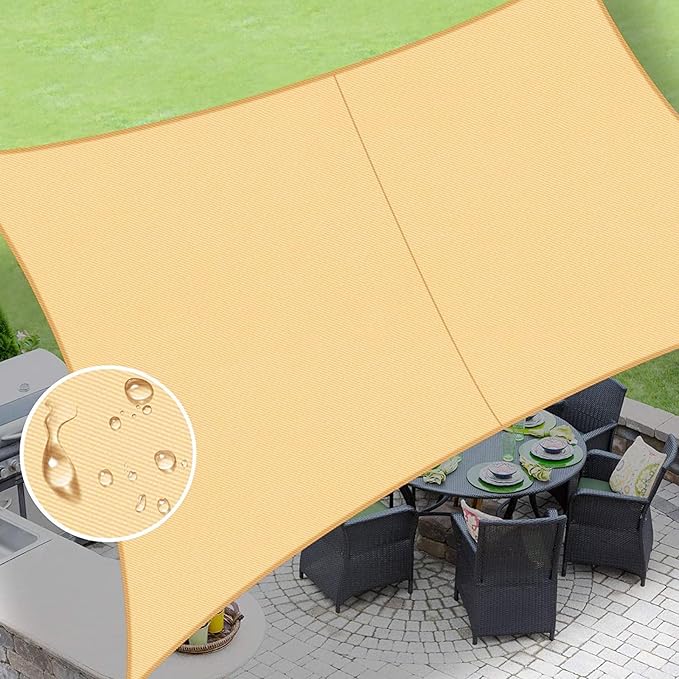 LOVE STORY Rectangle 9'x14' Waterproof Sun Shade Sail Canopy UV Block for Outdoor Patio Backyard Carport,Sand(We Make Custom Size)