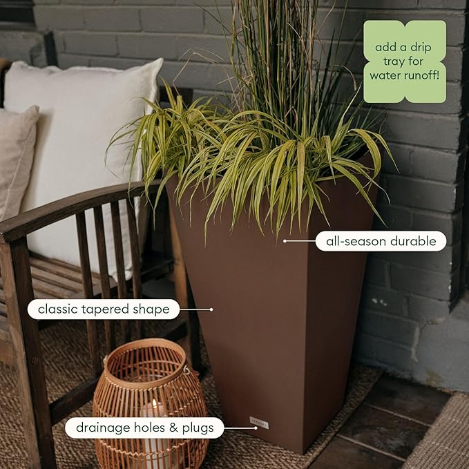 Veradek V-Resin Indoor/Outdoor Taper Planter, 2-Pack (26 inch, Espresso)