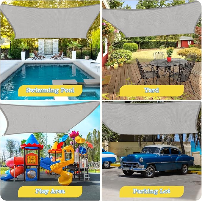 HappyTrends Sun Shade Sail,Heavy Duty UV Protection Beach Shade Canopy Wind sail,Tear and Rust Resistant Patio sail Shade for Yard Deck Lawn Garden Rectangle Sunshade(12'x 12',Grey)