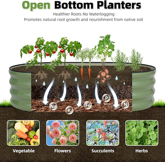 G GOOD GAIN Galvanized Metal Raised Garden Bed Kit - 4x2x1FT Outdoor Planter Box with Safety Edging and Gloves for Vegetables, Fruits, Flowers(OliveGreen, 2PC)