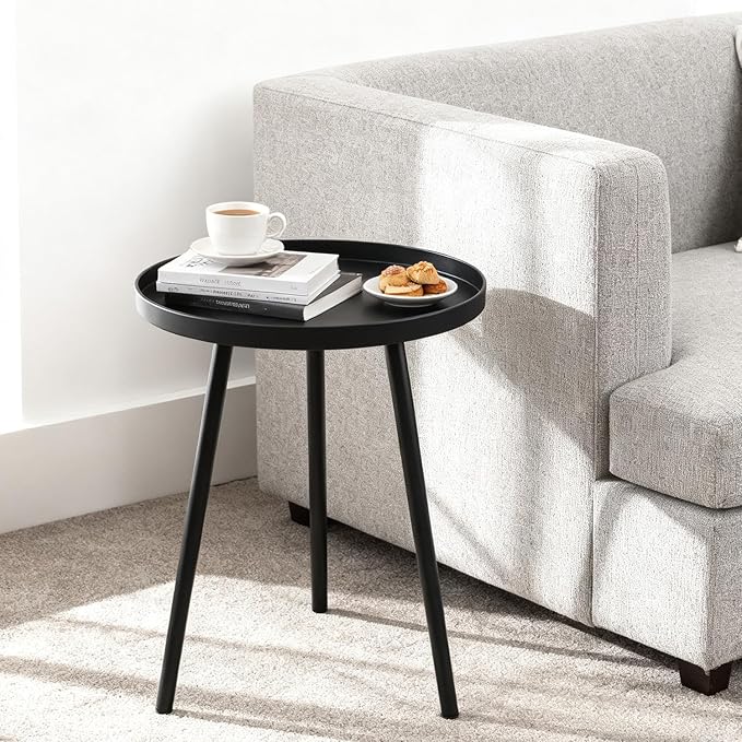 2 Pack Outdoor Side Table, 12.6" Patio Round Tables for Outside Black End Tables Small Coffee Table End Table Modern Metal Porch Plant Stands for Balcony, Indoor, Bedroom, Living Room, Small Spaces
