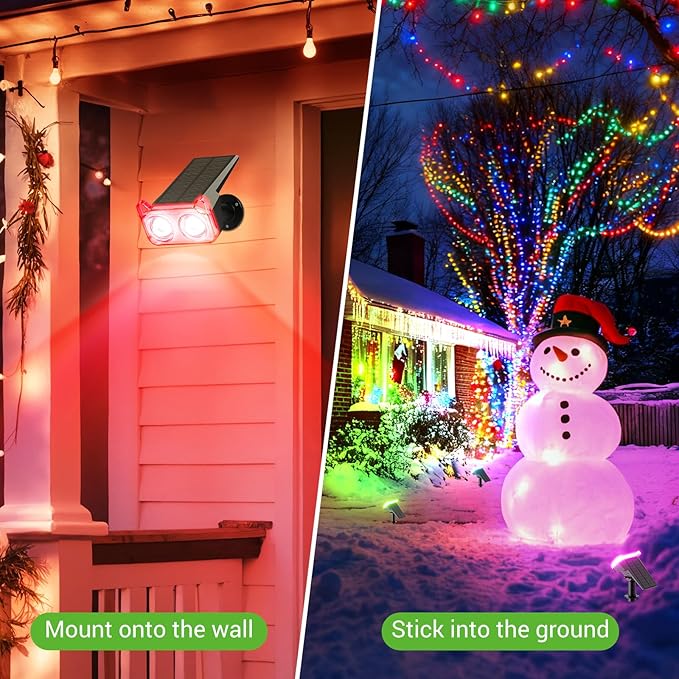 WdtPro Solar Color Changing Spot Lights, 8 Lighting Modes Solar Lights Outdoor Waterproof, Multicolor RGB Outdoor Lights, 7 Colors Auto Cycling Landscape Spolights for Yard Garden Decoration, 2 Pack