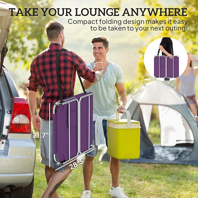Outsunny Chaise Lounge Chair Outdoor with Face Arm Hole, 5-Position Reclining Face Down Tanning Chair with Carry Strap, Side Pocket, Portable Folding Bed Cot for Patio Beach Pool, Purple