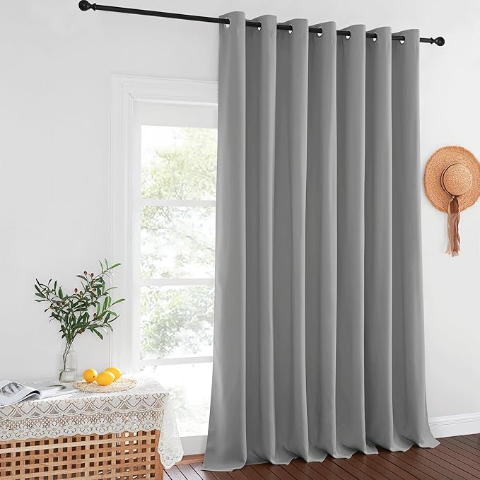NICETOWN Blackout Patio Curtains 100 x 144 Inches Long for Sliding Door Extral Wide Blackout Curtain Panels Thermal Insulated Room Divider - Grommet Top, 100" W x 144" L, 1 Panel, Silver Grey