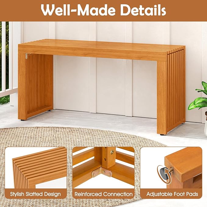 Tangkula Patio Acacia Wood Bench, 36” Outdoor All-Slat Wood Bench for 2 People, 800 lbs Capacity, Outdoor Backless Seating Furniture for Park, Garden, Yard, Porch (2,Teak)