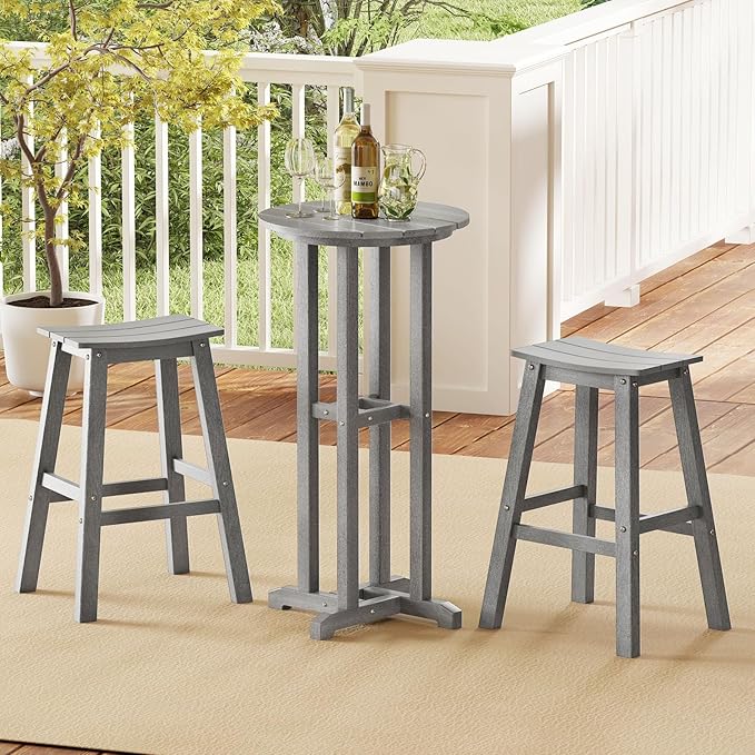 Tangkula 21.5" Round Bar Table, Patio HDPE Bar Height Dining Table w/Slatted Tabletop, Outdoor All-Weather High-Top Bistro Table for Poolside, Backyard, Balcony (Grey)