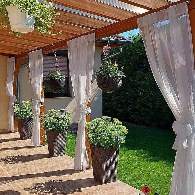 SpaceDresser Waterproof Outdoor Sheer Curtains for Patio - 2 Panels Rod Pocket Indoor Voile Sheer Curtain for Living Room,52W x 96L inch, Silver Grey