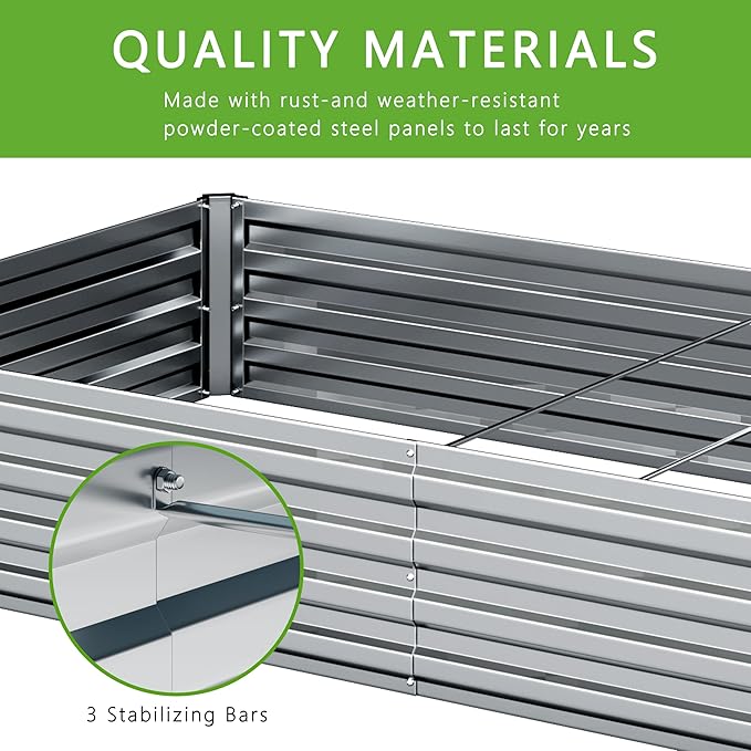 2PCS 8x4x1FT Galvanized Raised Garden Bed Kit,Vegetable Boxes-Rectangle Metal Flower Box,Large Planter Raised Beds Outdoor Garden for Planting,Fruit,Herb-Silver