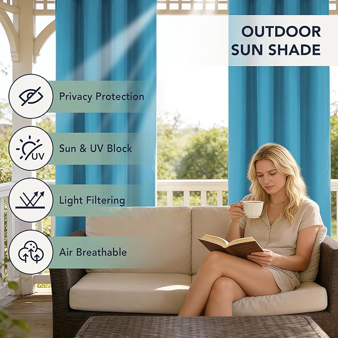 Outdoor Curtains for Patio Waterproof - 6 Panels Privacy Weatherproof Outside Curtains with Grommets for Pergola, Gazebo, Porch, Cabana, Balcony, 54 x 84 Inch, Teal