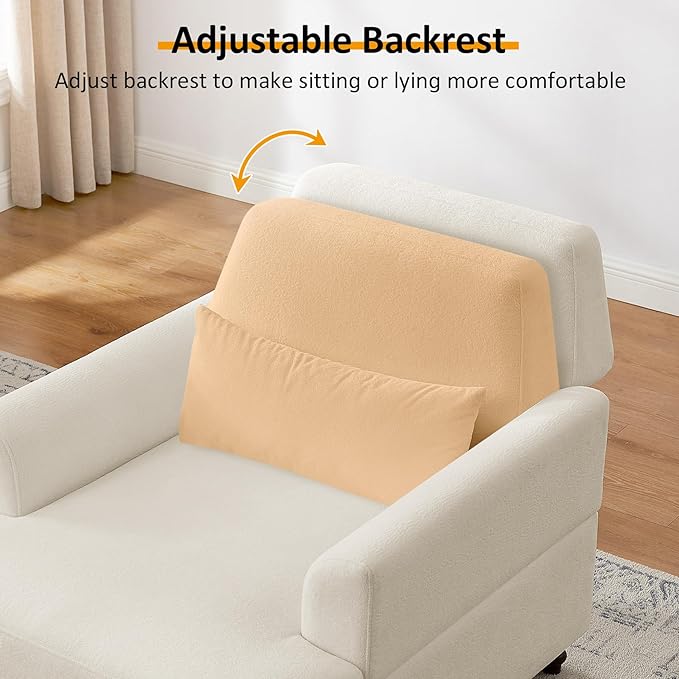 Chaise Lounge Chair Indoor with Adjustable Backrest, Upholstered Mid-Century Reading Chair, Oversized Accent Armchair for Living Room & Bedroom, Comfy Single Sofa Chair, Modern Living Room Chair
