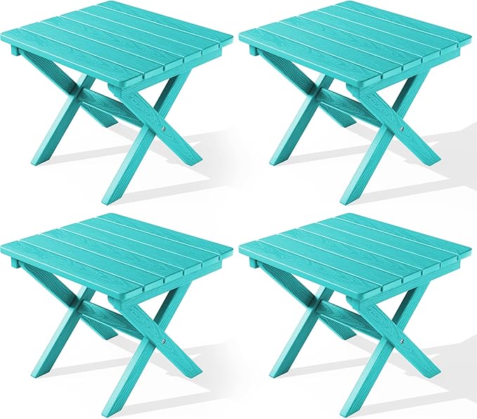SERWALL Folding Outdoor Side Table Set of 4, Small Adirondack Side Table, Aruba