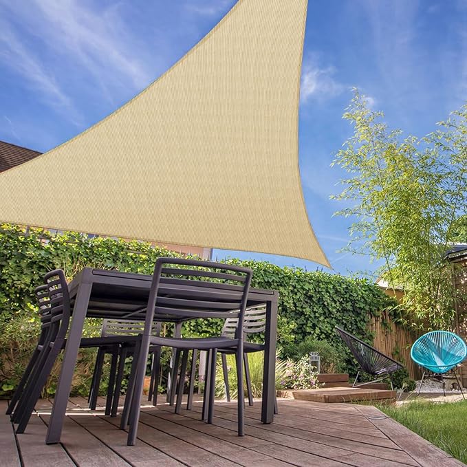 E&K Sunrise 11' x 11' x 11' Sun Shade Sail Triangle Canopy Shade Cover UV Block for Patio Backyard Garden Outdoor (Sand)