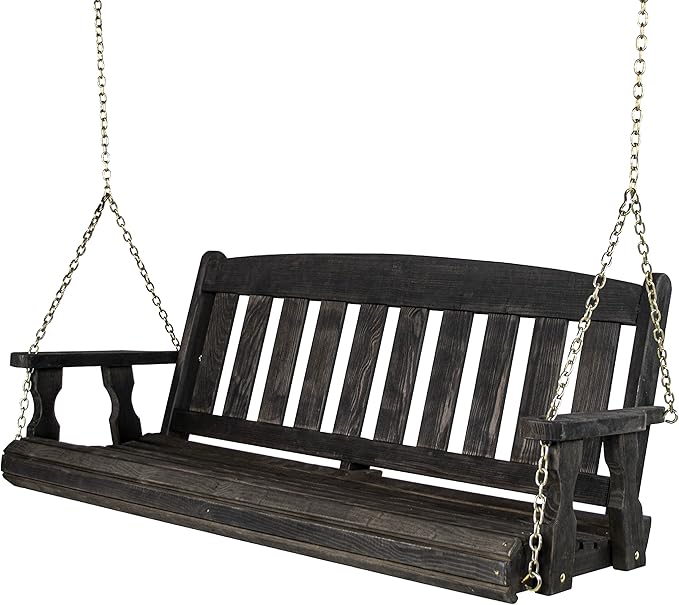 Amish Casual Heavy Duty 800 Lb Mission Treated Porch Swing with Hanging Chains (4 Foot, Semi-Solid Black Stain)