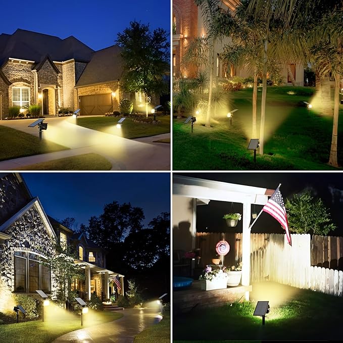 btfarm 4 Pack Solar Spot Lights Outdoor Waterproof IP65-1000LM 52 LED Solar Spotlights Uplights with 3 Modes & 180° Adjustable Panel, Landscape Lighting Outside for Yard Pathway Trees (Warm White)