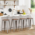 WENTMENT Bar Stools Set of 4 Counter Height Stools with Removable Back 24" Kitchen Bar Stools with Wooden Seat, Silver