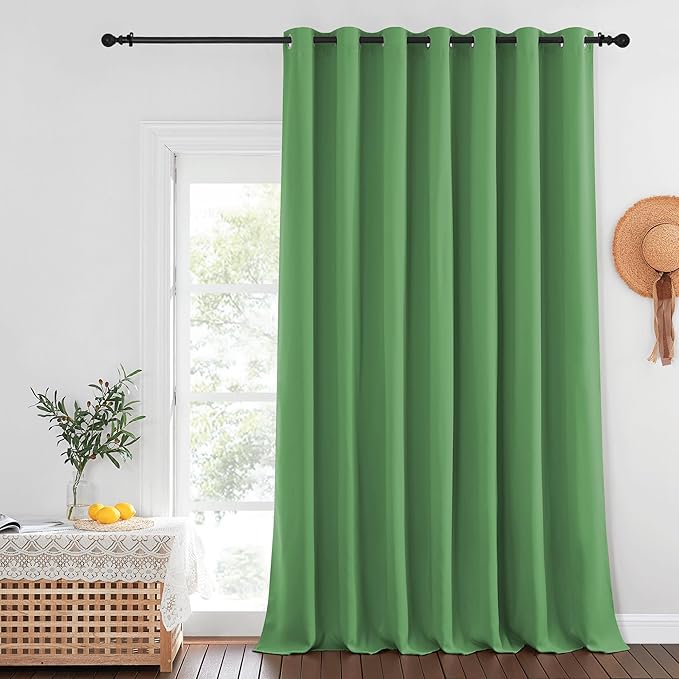 NICETOWN Blackout Curtains for Sliding Glass Door Room Divider Noise Reduce Curtain Panel Portable Window Screen Sliding Partition, W100 x L102 inches, 1 Panel, Froest Green