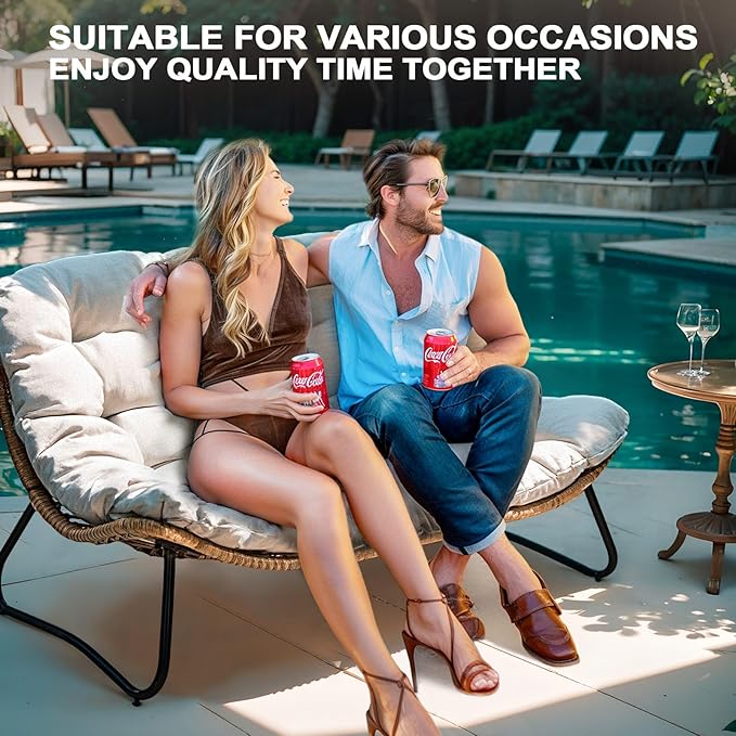 Crestlive Products Outdoor Loveseat 2PCS, Patio Conversation Set, All-Weather Boho Rattan Patio Furniture with Soft Cushion for Balcony, Poolside, Backyard (Without Table)
