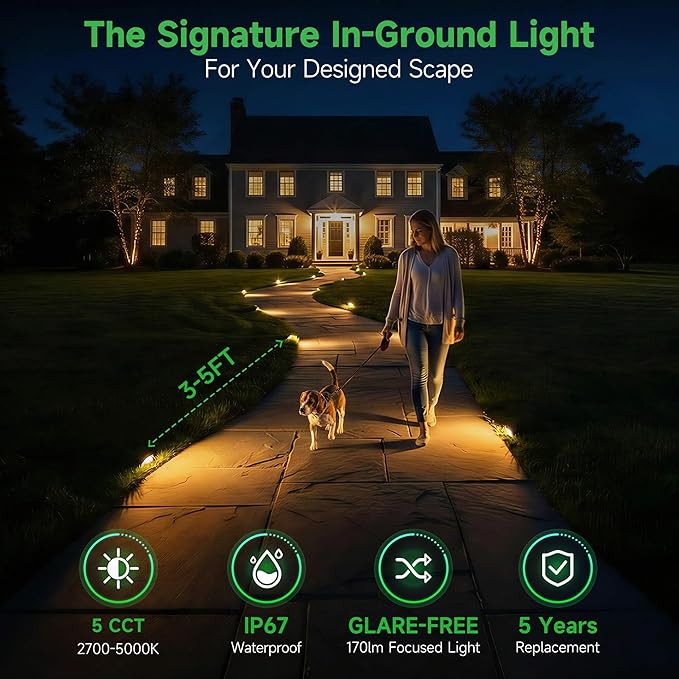 Low Voltage Inground Landscape Lights - Outdoor Soft White & Bright White 5 Selectable Colors Turret Top Well Light, LED in-Grade Fixture, ORB Aluminum for Path Yard Floor 3W 170LM 10 Pack